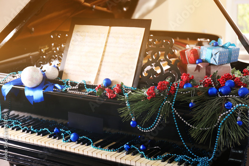 Piano with Christmas decora...
