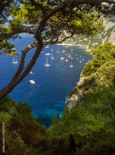Yachts at the shoreline of Capri island in Italy