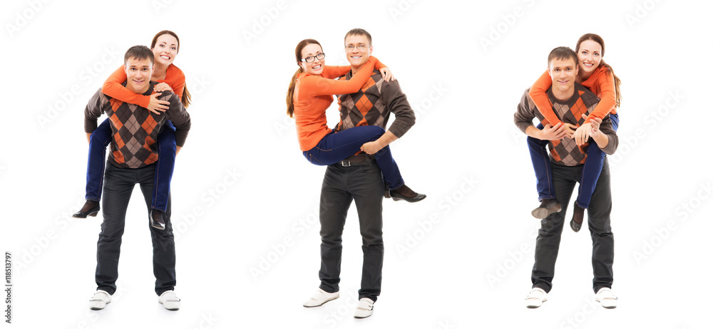 Obraz premium Collage of a happy couple posing isolated on white