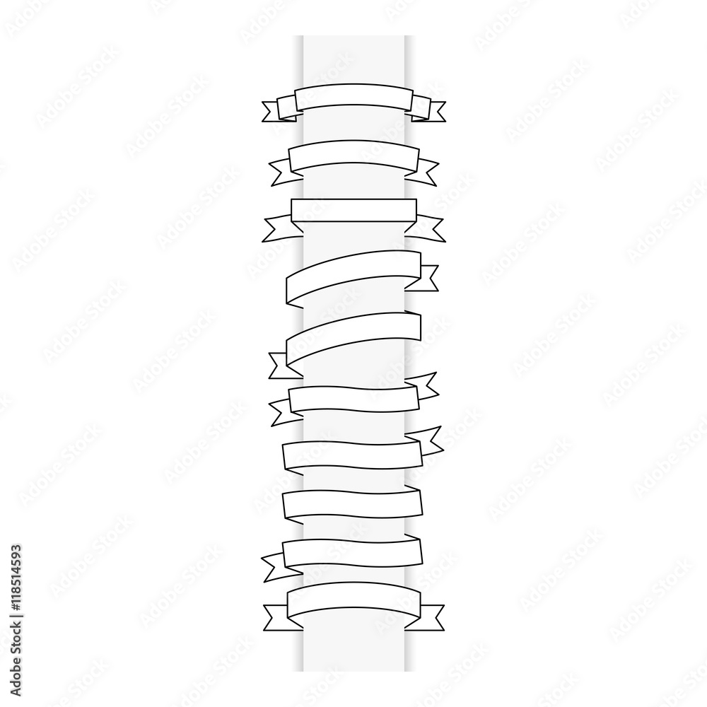 White ribbons with black contour set isolated on white. Vector illustration White ribbons with black contour set isolated on white. Vector illustration