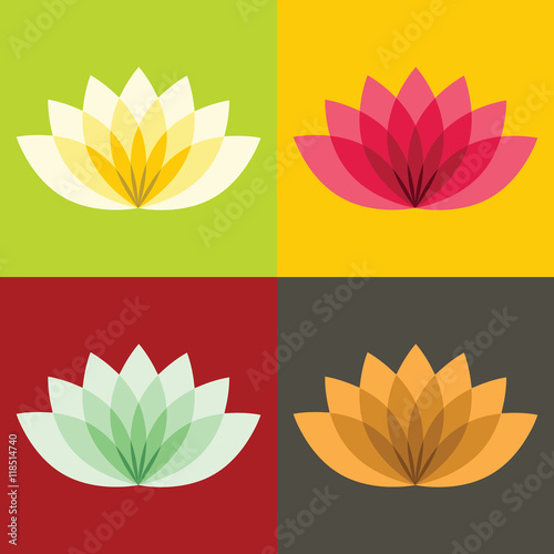 Flat lotos flowers on color background