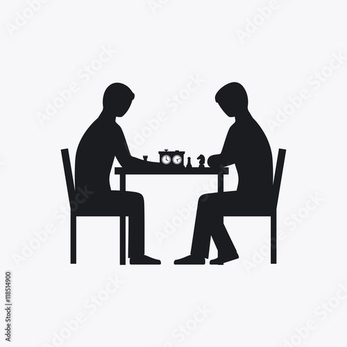 Two people playing chess silhouette. Vector illustration