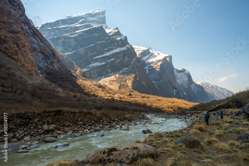 Modi Khola Valley the way to Annapurna of Himalaya ranges in Nepal.