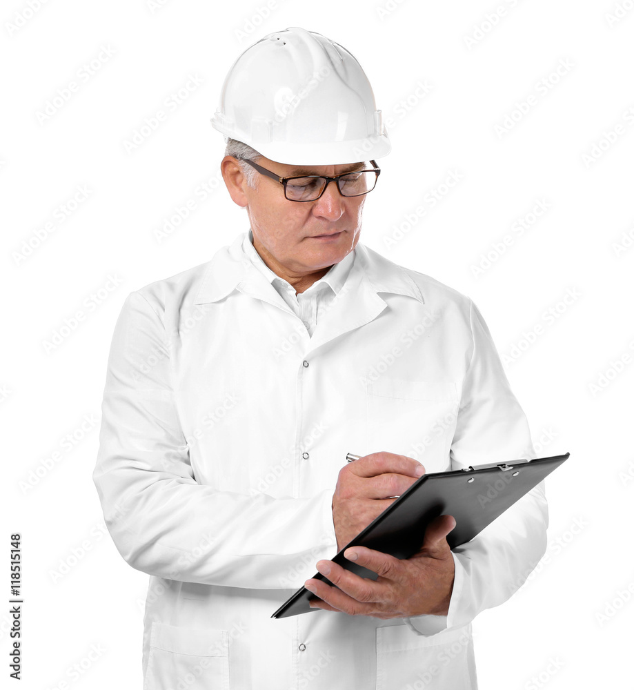 Construction worker with clipboard, isolated on white Construction worker with clipboard, isolated on white