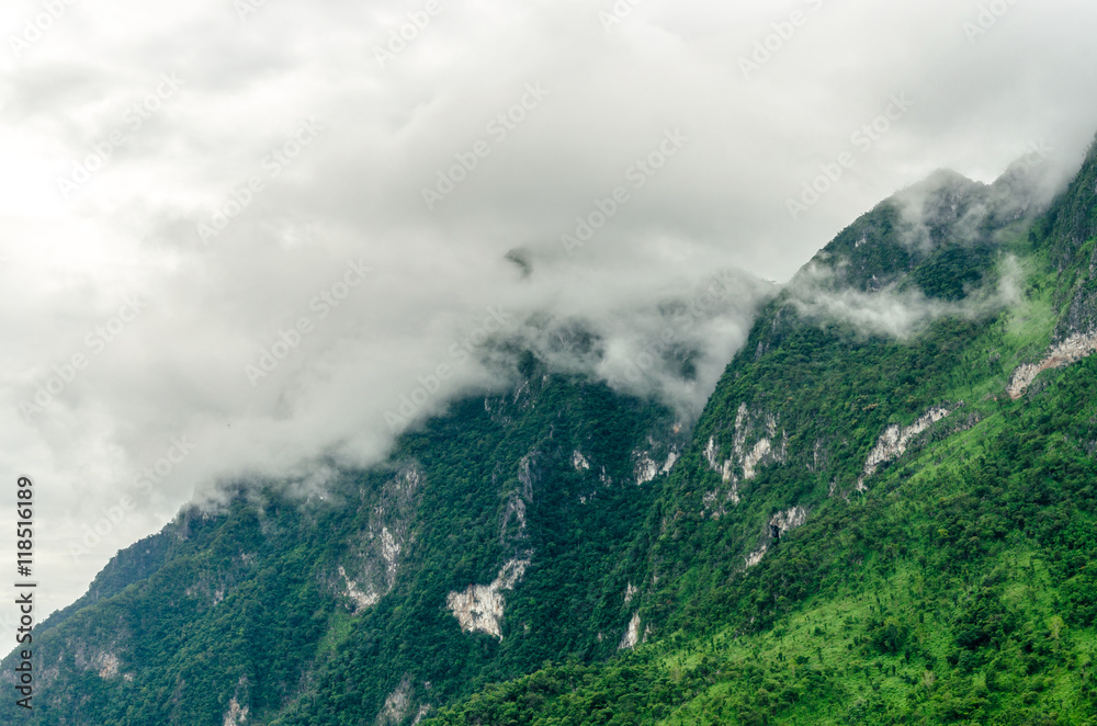 Doi Luang Chiang Dao with rain fog the big mountain in Amphur Chiang Dao,Chiang Mai Thailand