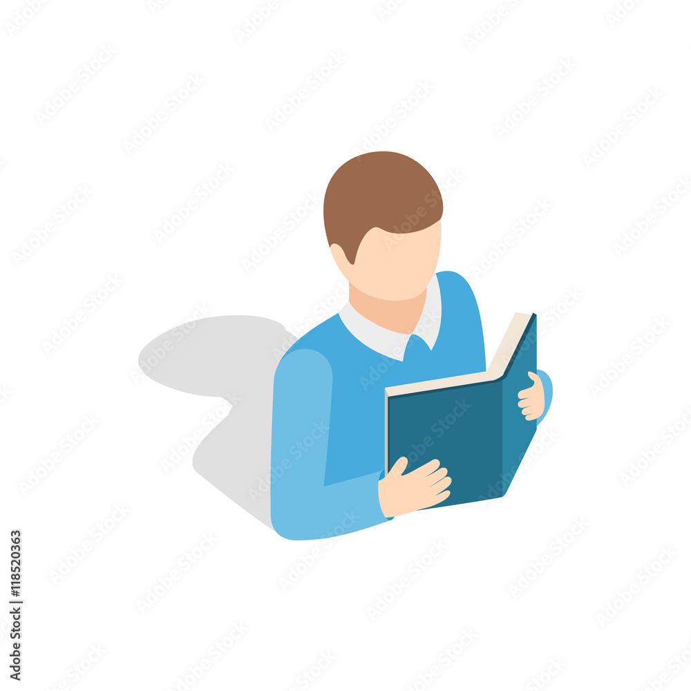Student reading a book icon in isometric 3d style on a white background Student reading a book icon in isometric 3d style on a white background