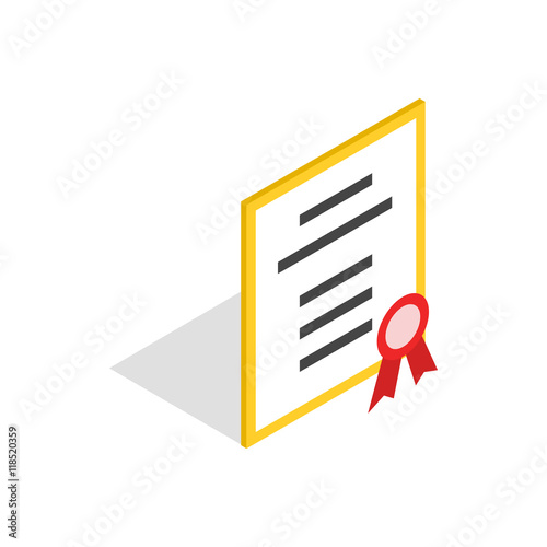 Diploma or certificate icon in isometric 3d style on a white background