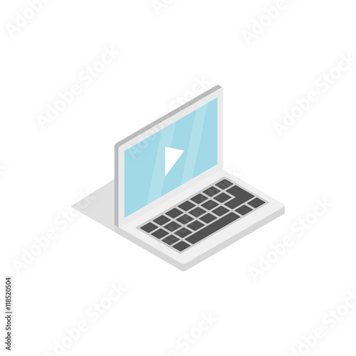 Video movie media player on the laptop icon in isometric 3d style on a white background