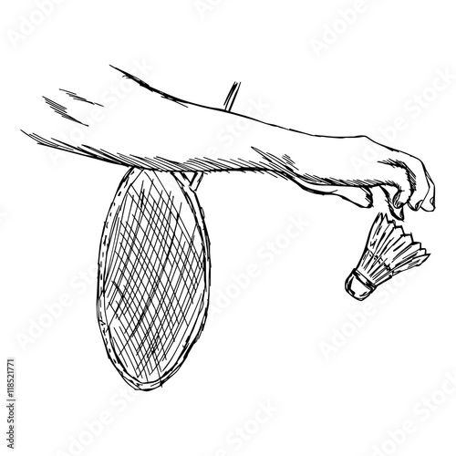 illustration vector doodle hand drawn sketch of closeup hand of sportsman playing badminton isolated on white background 