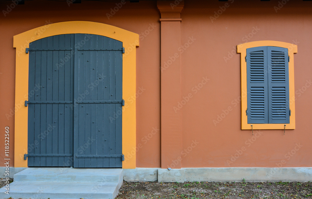 Door and window of an ancient building in Chanthaburi, Thailand.