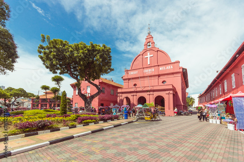 Vászonkép MALACCA, MALAYSIA - 12 AUGUST 2016: A view of Christ Church & Dutch Square on August 12, 2016 in Malacca, Malaysia