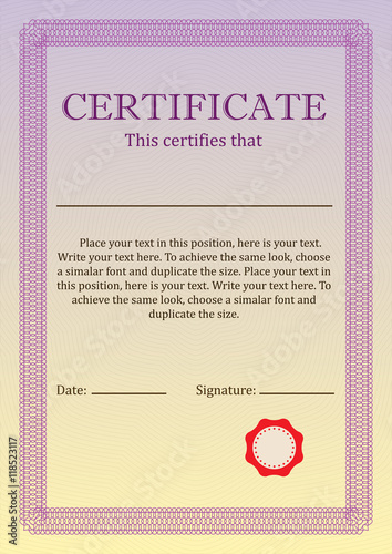 Certificate or Diploma of completion design template with frame. Vector illustration of Certificate of Achievement, coupon, award, winner certificate.