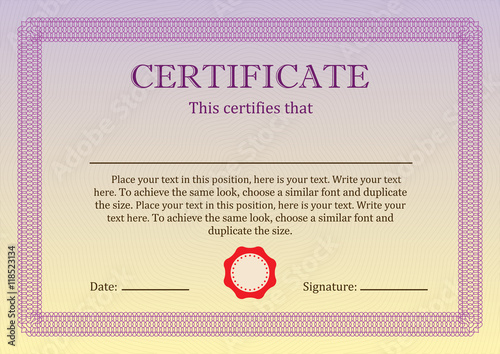 Certificate or Diploma of completion design template with borders. Vector illustration of Certificate of Achievement, coupon, award, winner certificate.