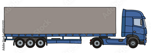 Hand drawing of a blue long cover semitrailer