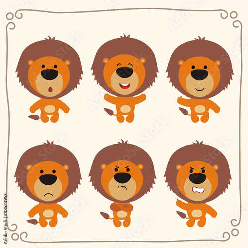 Fototapeta Naklejka Na Ścianę i Meble -  Vector set isolated emotions lion. Stickers emoticons with different emotions lion. Collection cartoon lions.