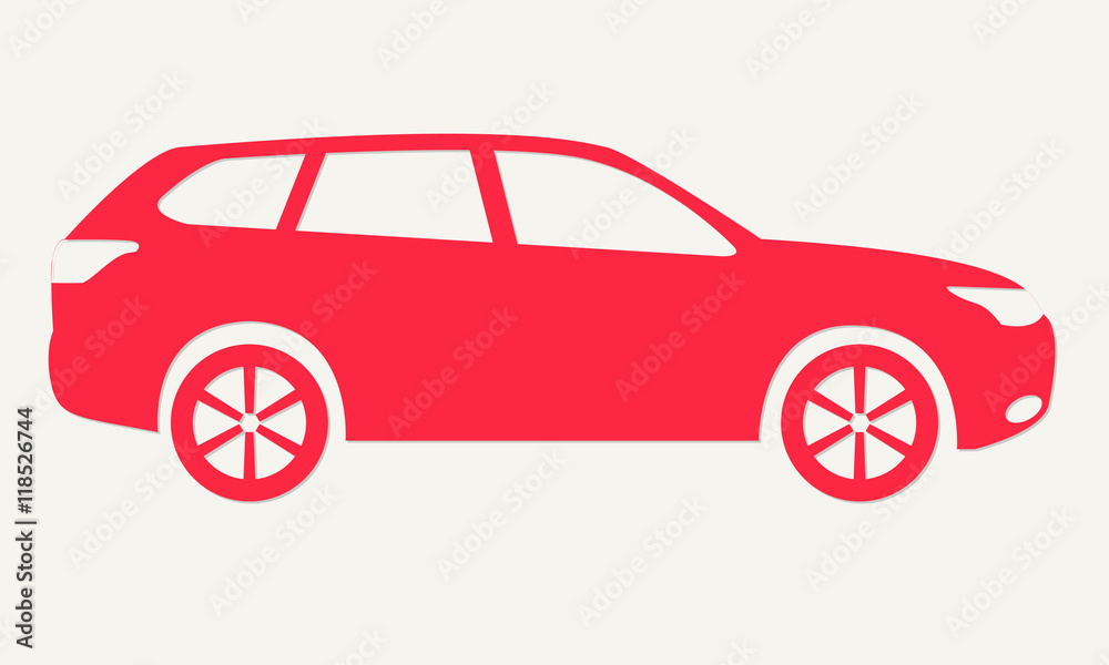 Car silhouette. Red icon of suv. Vector illustration.