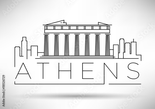 Minimal Vector Athens City Linear Skyline with Typographic Desig
