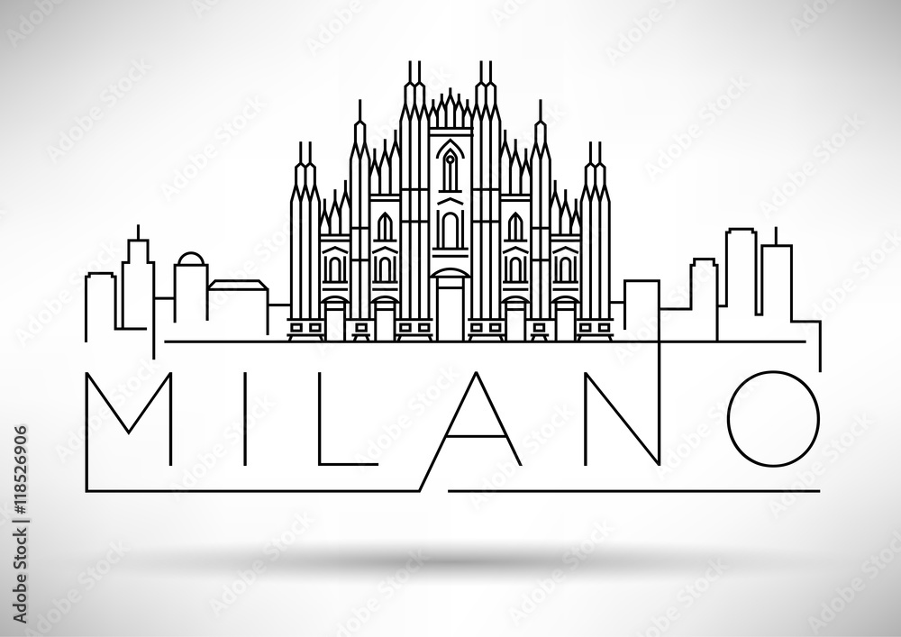 Obraz premium Minimalny wektor Milano City Linear Skyline z typograficznym projektem