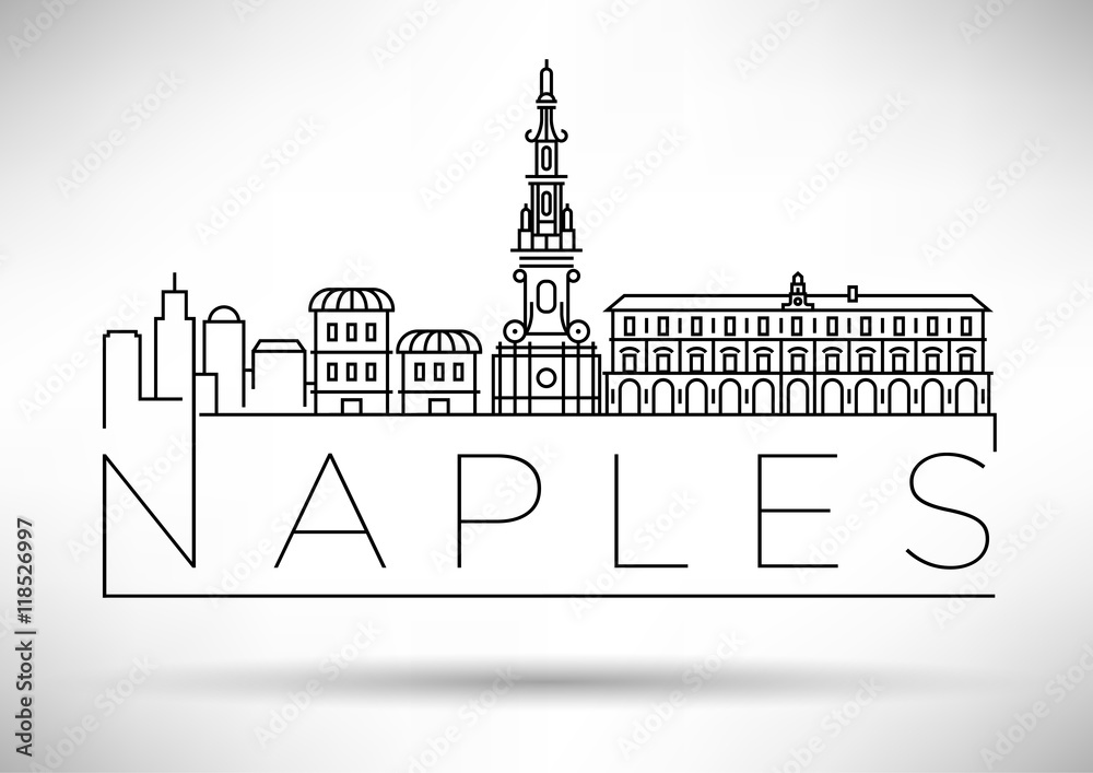 Minimal Vector Naples City Linear Skyline with Typographic Desig
