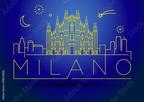 Minimal Vector Milano City Linear Skyline with Typographic Desig