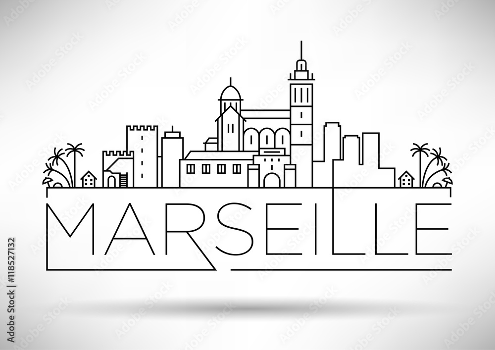 Plakat Minimal Vector Marseille City Linear Skyline with Typographic De