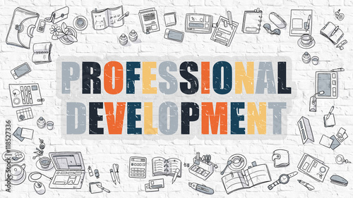 Professional Development Concept with Doodle Design Icons.