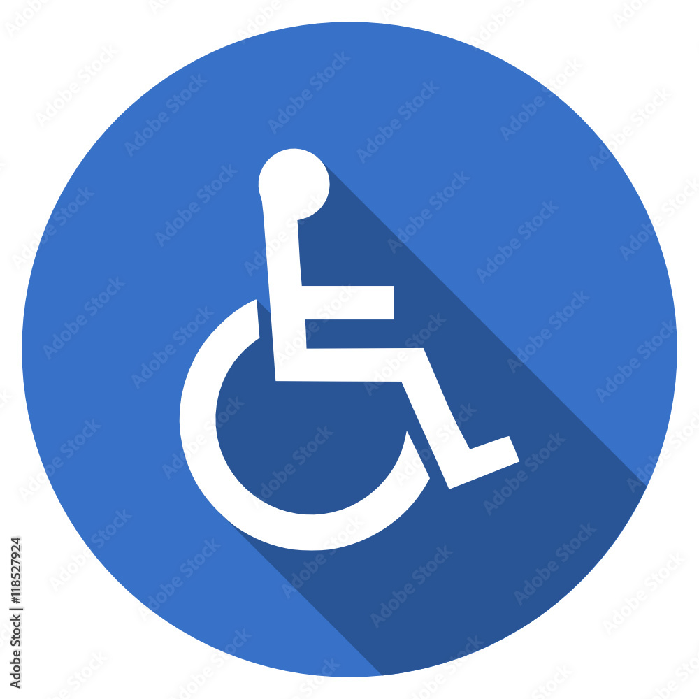 Flat design blue round web wheelchair vector icon Flat design blue round web wheelchair vector icon