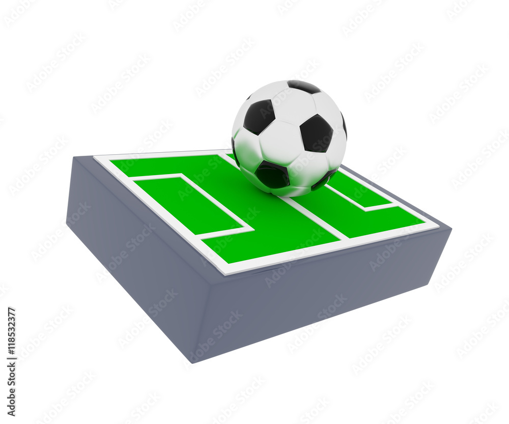 Soccer field with a ball, 3d render Soccer field with a ball, 3d render