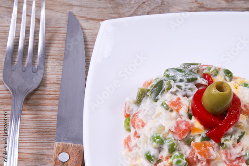 vegetable salad and seafood