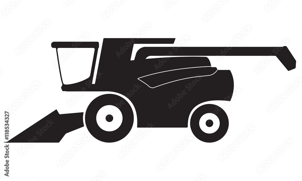 Naklejka premium Combine harvester icon or sign isolated on white background. Vector illustration.