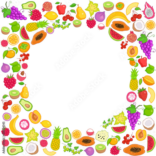  Collection of fruits and berries in round frame 