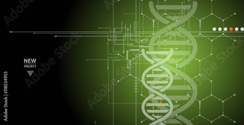 dna and medical and technology background. futuristic molecule structure presentation
