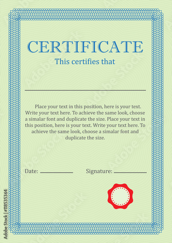 Certificate or Diploma of completion design template with border. Vector illustration of Certificate of Achievement, coupon, award, winner certificate.