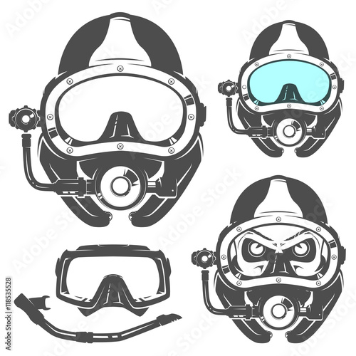 Set of scuba diving elements for emblems,logo ,prints,tattoo,label and design. photo