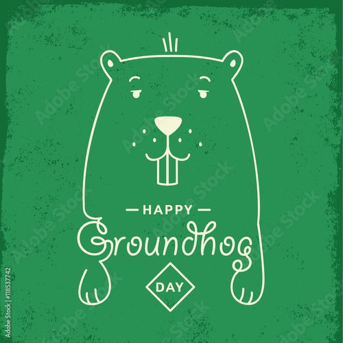 Happy Groundhog Day. Vector illustration with grounhog and lettering.