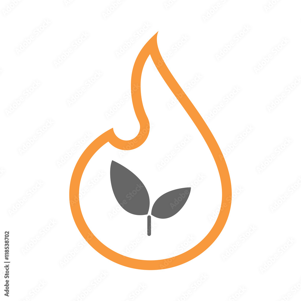 Isolated isolated line art flame icon with a plant Isolated isolated line art flame icon with a plant