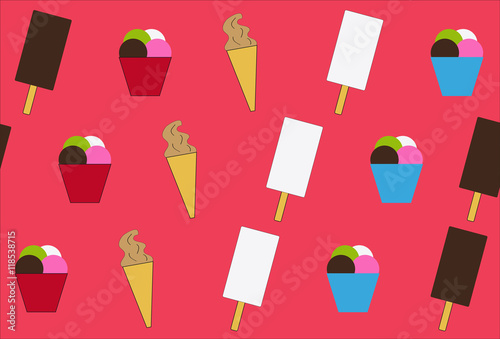 Set of ice-cream on red background, vector illustration