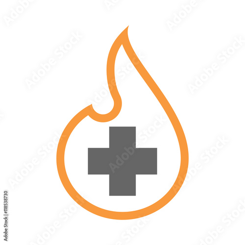 Isolated isolated line art flame icon with a pharmacy sign