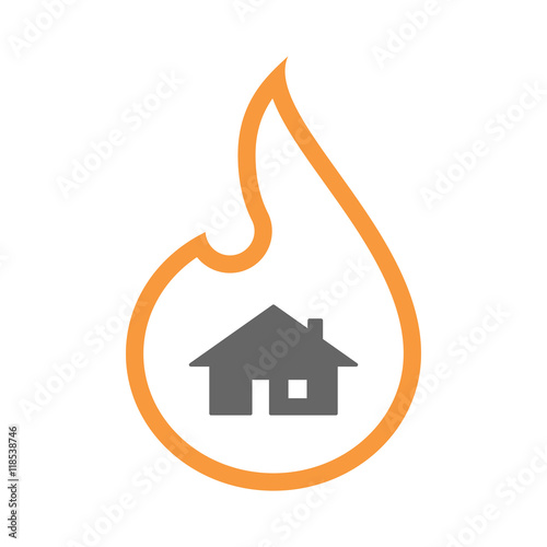 Isolated isolated line art flame icon with a house