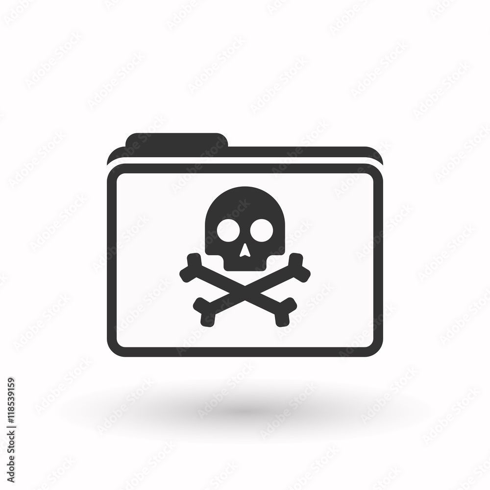 Isolated line art folder icon with a skull Isolated line art folder icon with a skull