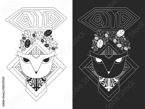 Linear illustration of owl head.