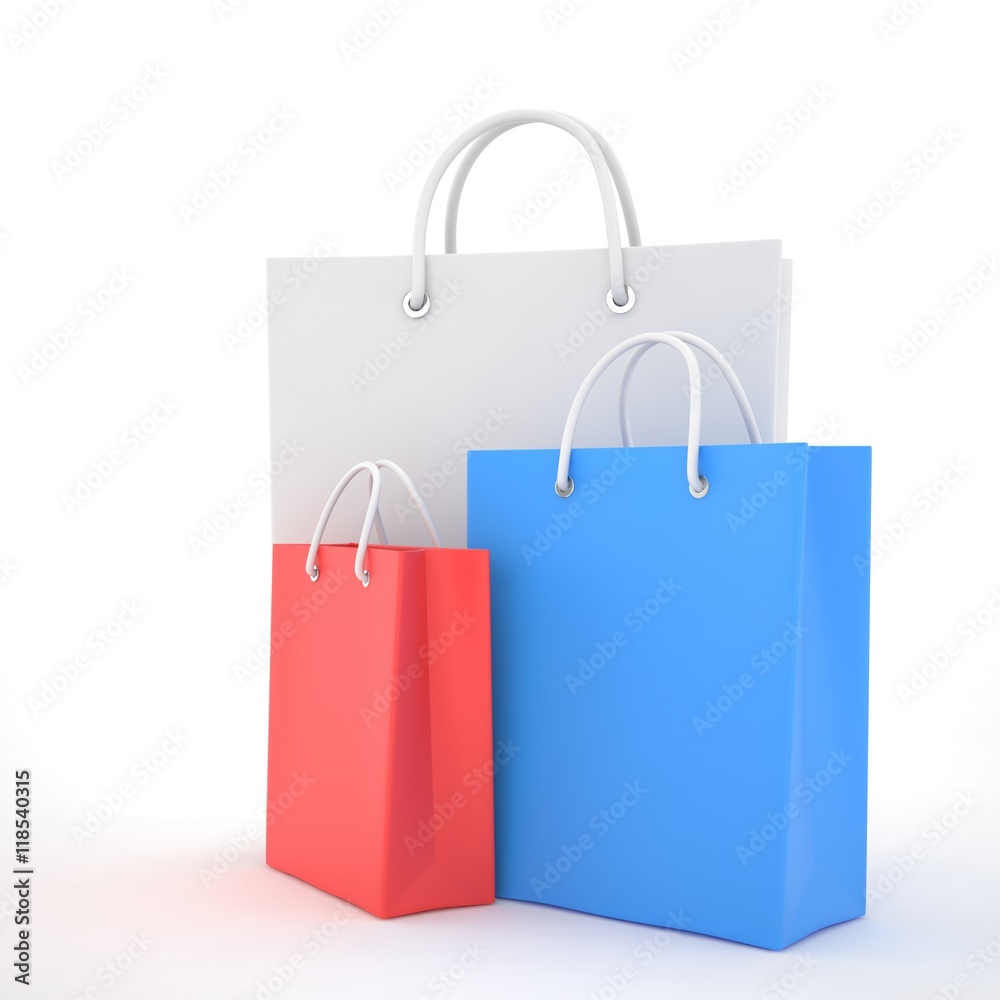 Paper Shopping Bags isolated on white background. 3d rendering.