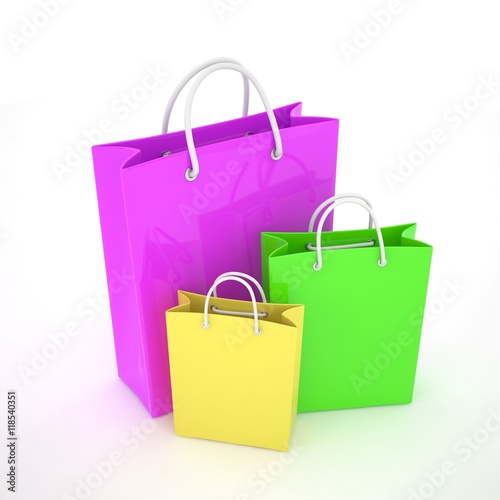 Paper Shopping Bags isolated on white background. 3d rendering.