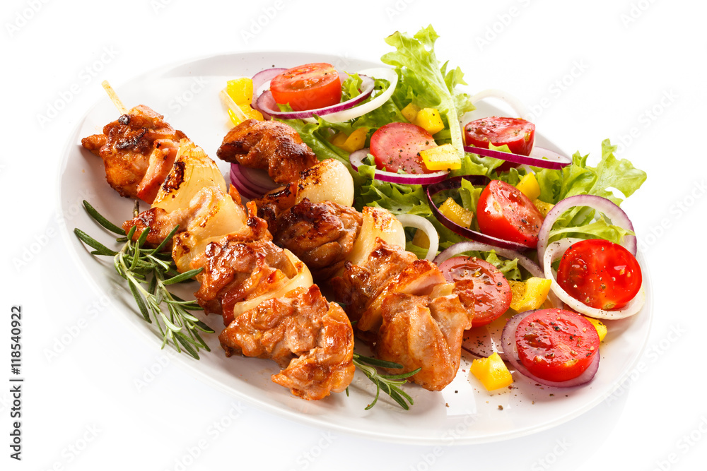 Kebabs - grilled meat and vegetables 