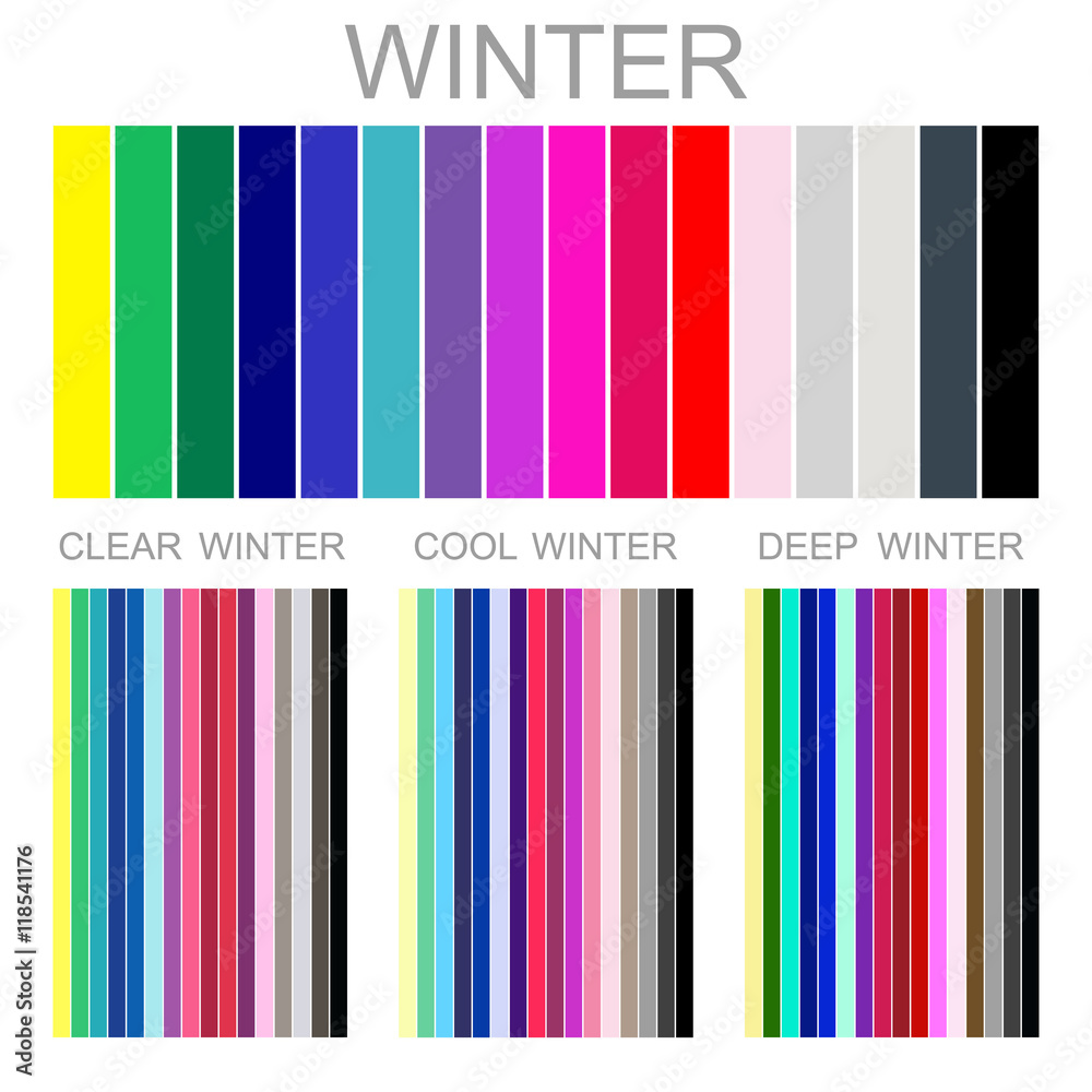 Vettoriale Stock Stock vector seasonal color analysis palette for winter  type of female appearance. Set of palettes for clear, cool and deep winter  | Adobe Stock