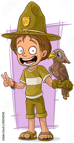 Cartoon cute forester with bird