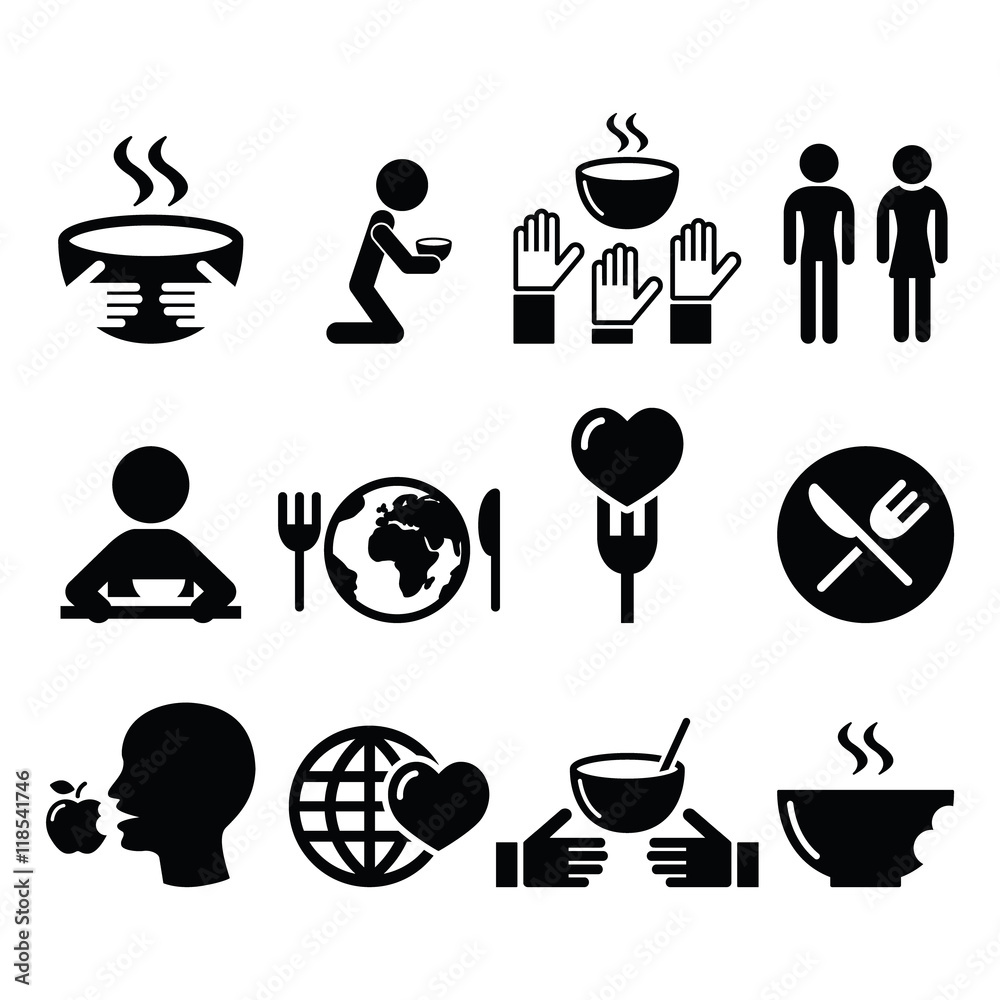 Hunger, starvation, poverty icons set Stock Vector | Adobe Stock