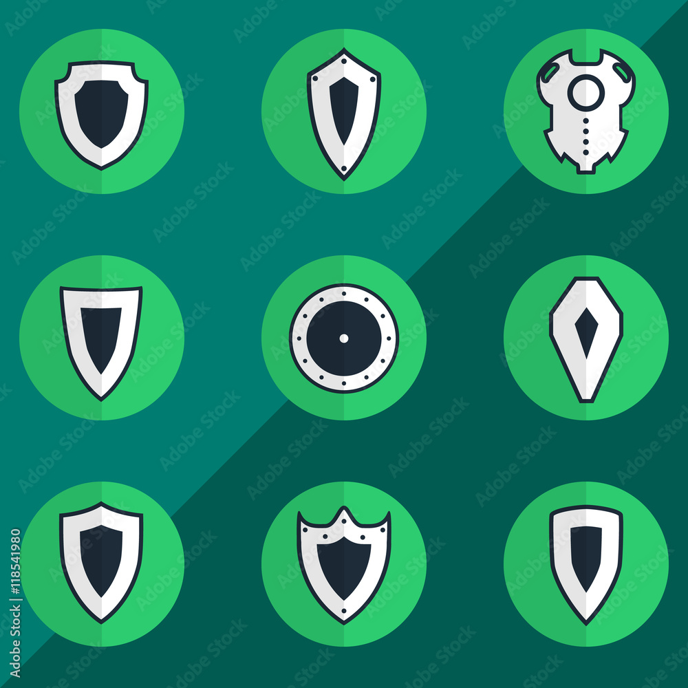 shield silhouette flat icon set shield silhouette flat icon set