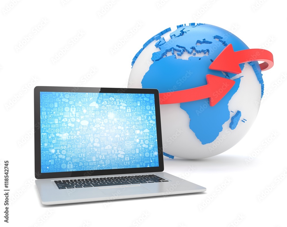 Laptop network and earth globe. 3d rendering. Laptop network and earth globe. 3d rendering.