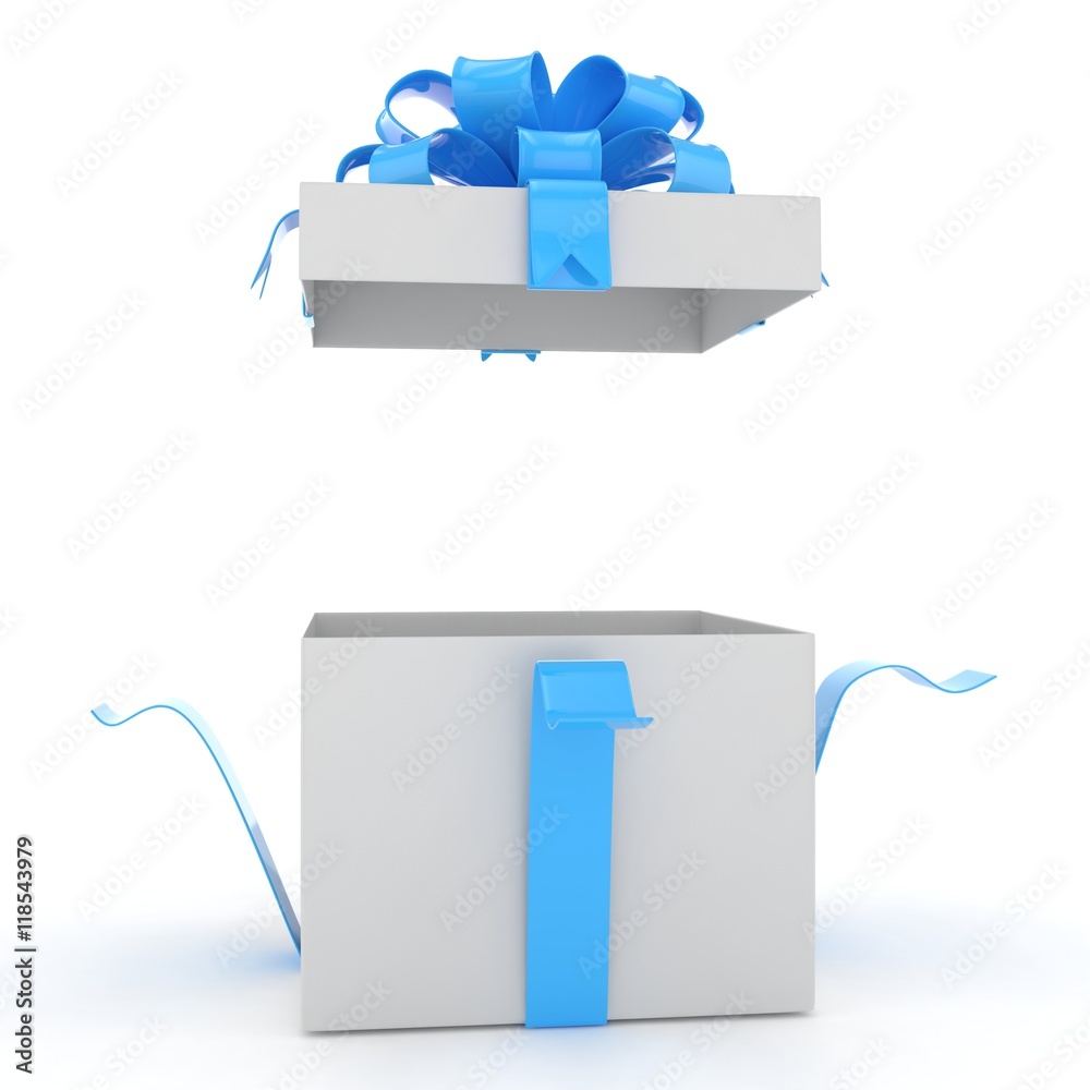 open gift box with bows isolated on white. 3d rendering. open gift box with bows isolated on white. 3d rendering.